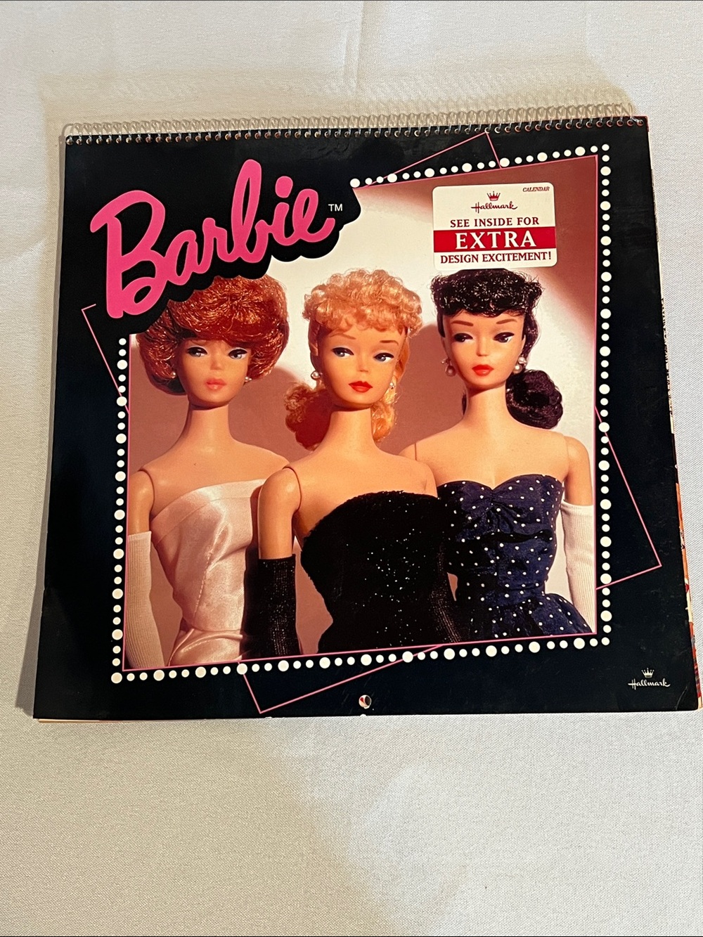 1996 Calendar Barbie Black & Pink Cover with Trio of Fashion Dolls